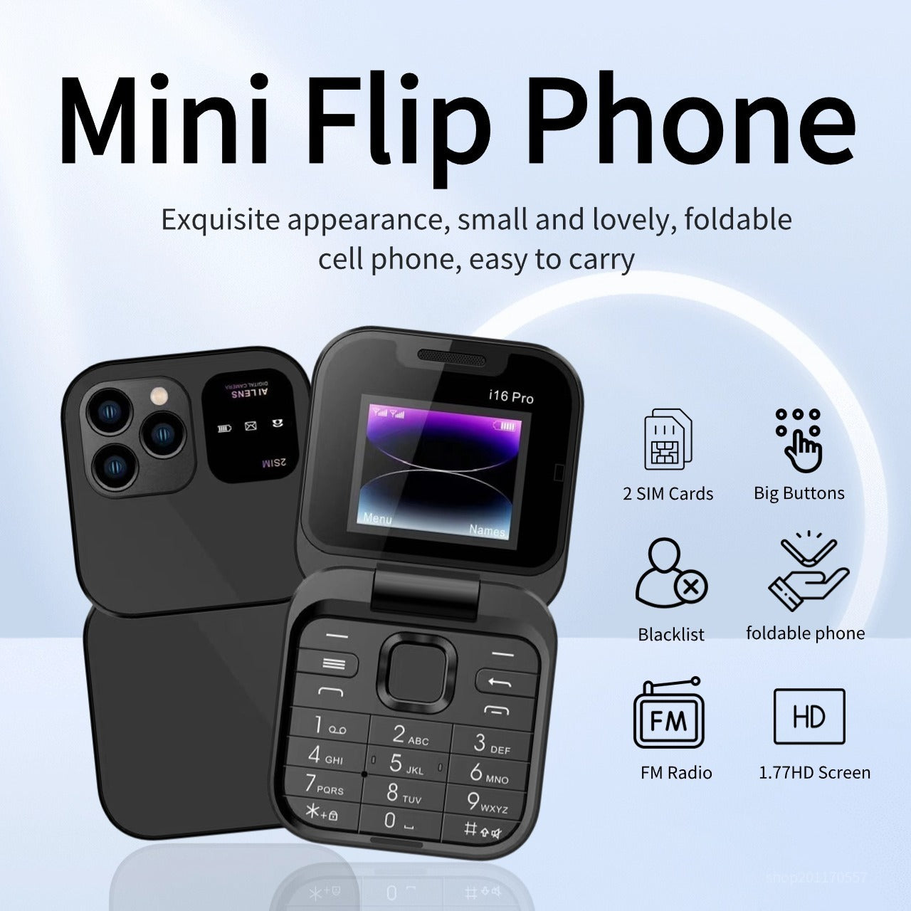 i16 Mini Flip Phone with Dual SIM.